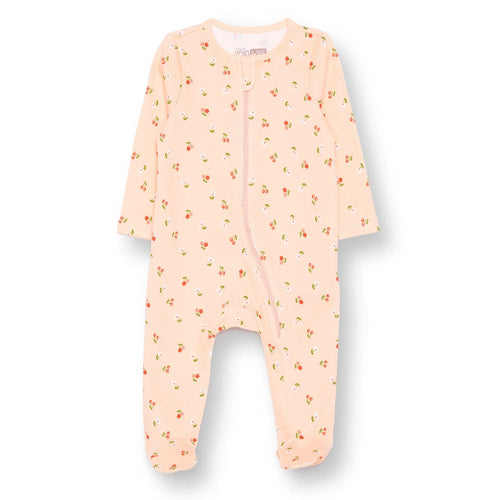 HelloBaby Girls Footed Romper Cherry Zip-up Crew Neck Long Leg Long Sleeve - Salmon