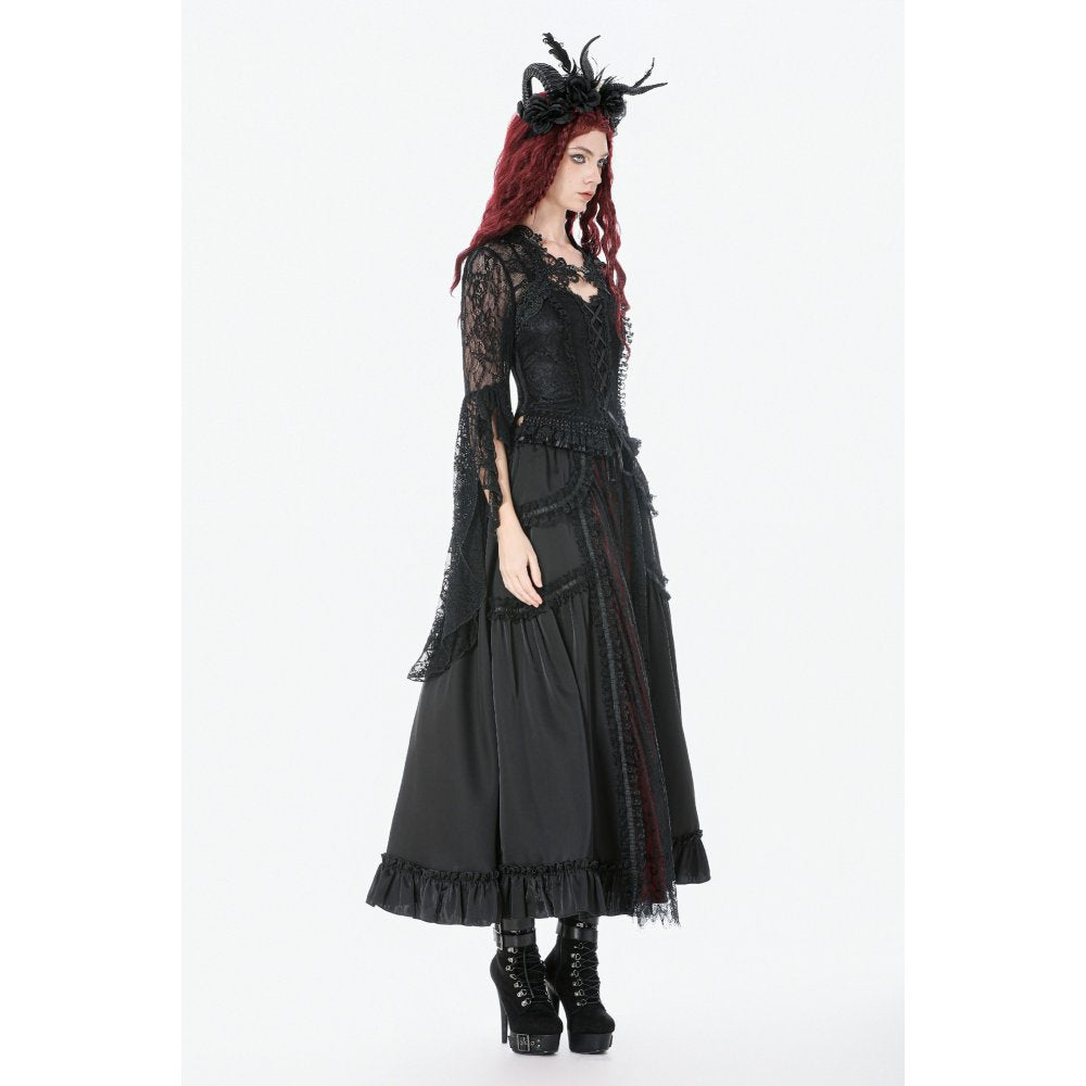 Dark in Love Gothic Victorian Crimson Lace Panel Maxi Skirt