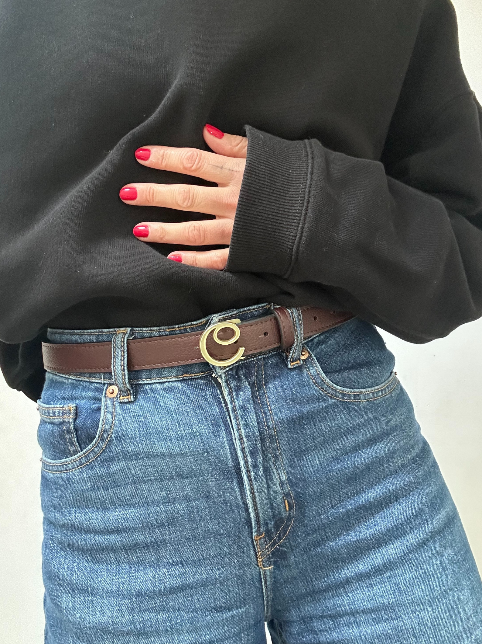 No More Nobody Diane Vegan Grape Leather Belt - Deep Brown with Gold
