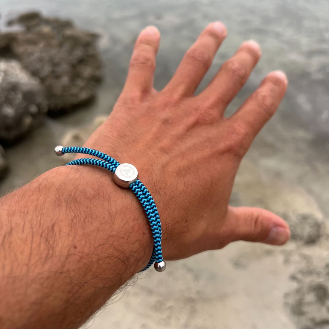 Swole Panda Sky Blue Zigzag Recycled Rope Bracelet | Unisex & Adjustable
