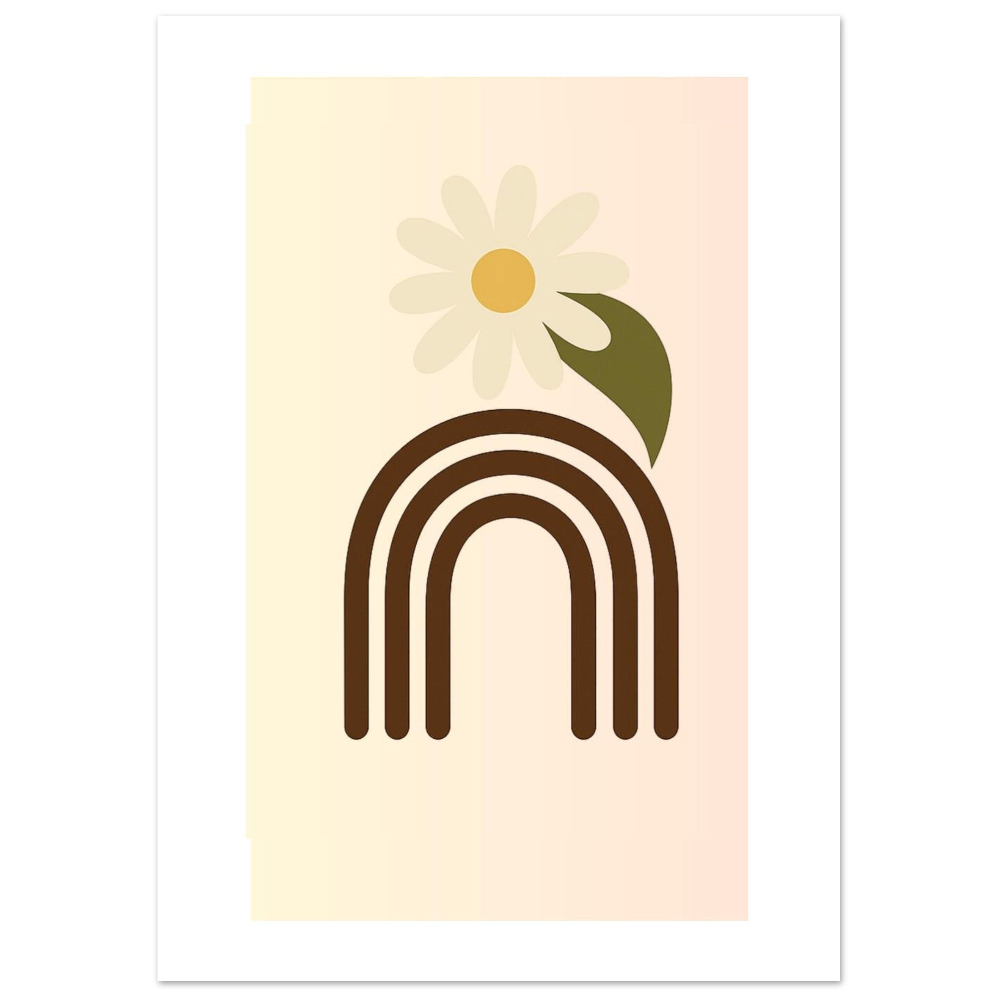 Minimalist Floral Print - Abstract Daisy Poster - Earthy Brown Boho Wall Art