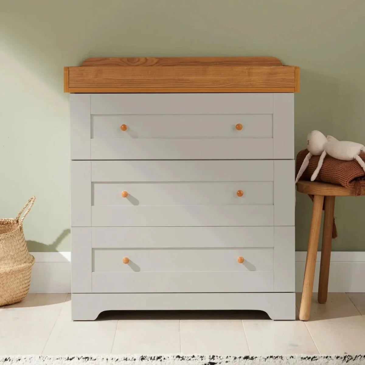Tutti Bambini Malmo Cot Bed with Rio 3 pcs Furniture Set - Dove Grey/Honey Oak