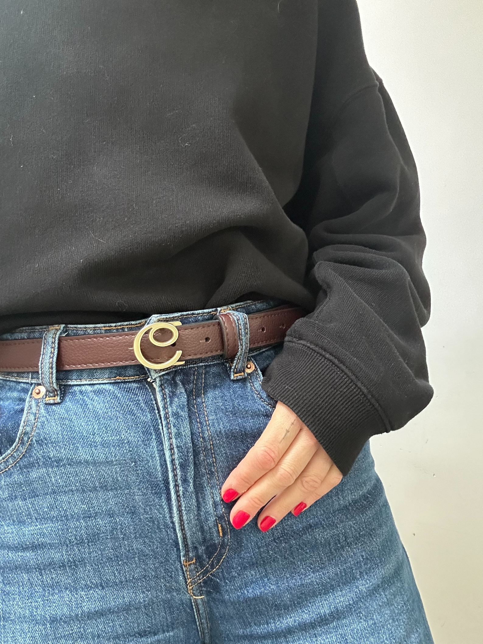No More Nobody Diane Vegan Grape Leather Belt - Deep Brown with Gold