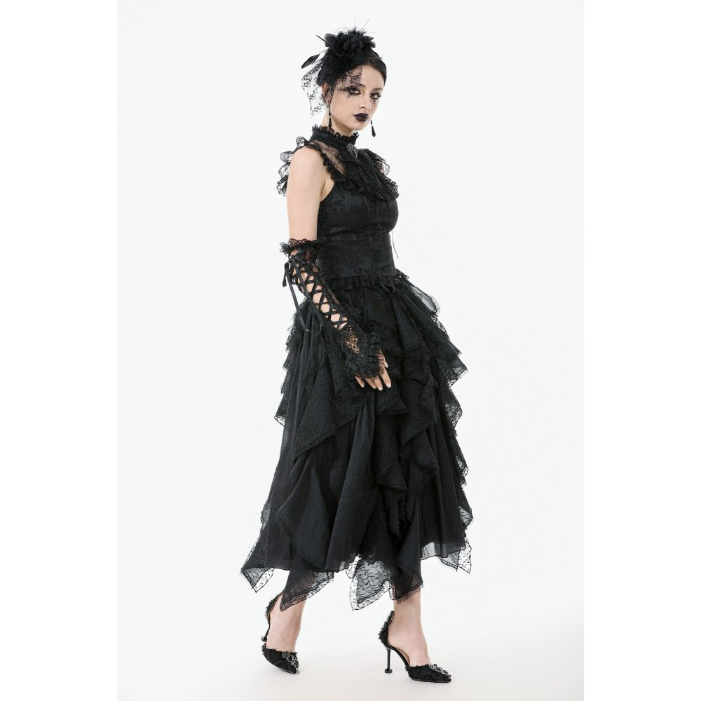 Dark in Love Seraphina Ruched Lace Goth Blouse - Black Satin