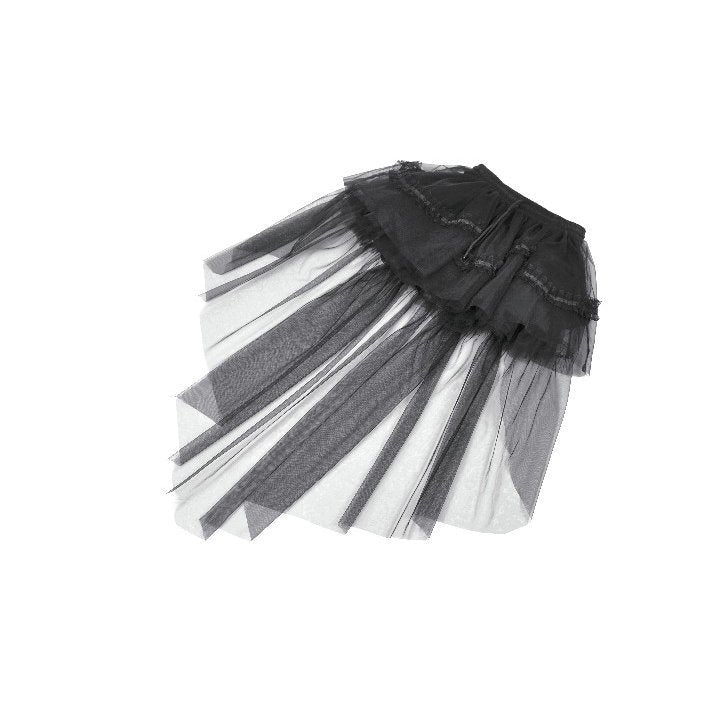 Dark in Love Gothic Black Sheer Mesh Tailed Petticoat Skirt