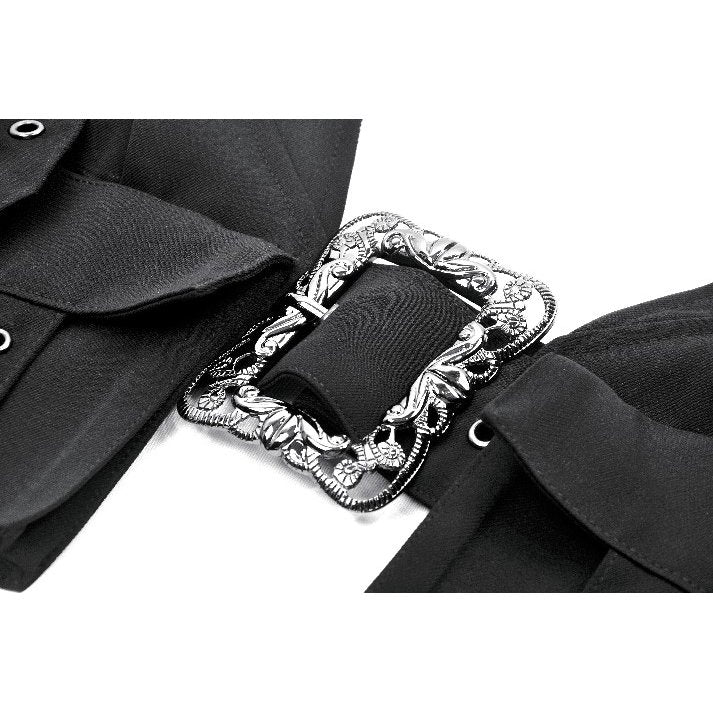 Dark in Love Evangeline Buckled Utility Crop Top - Black Goth Darkwear