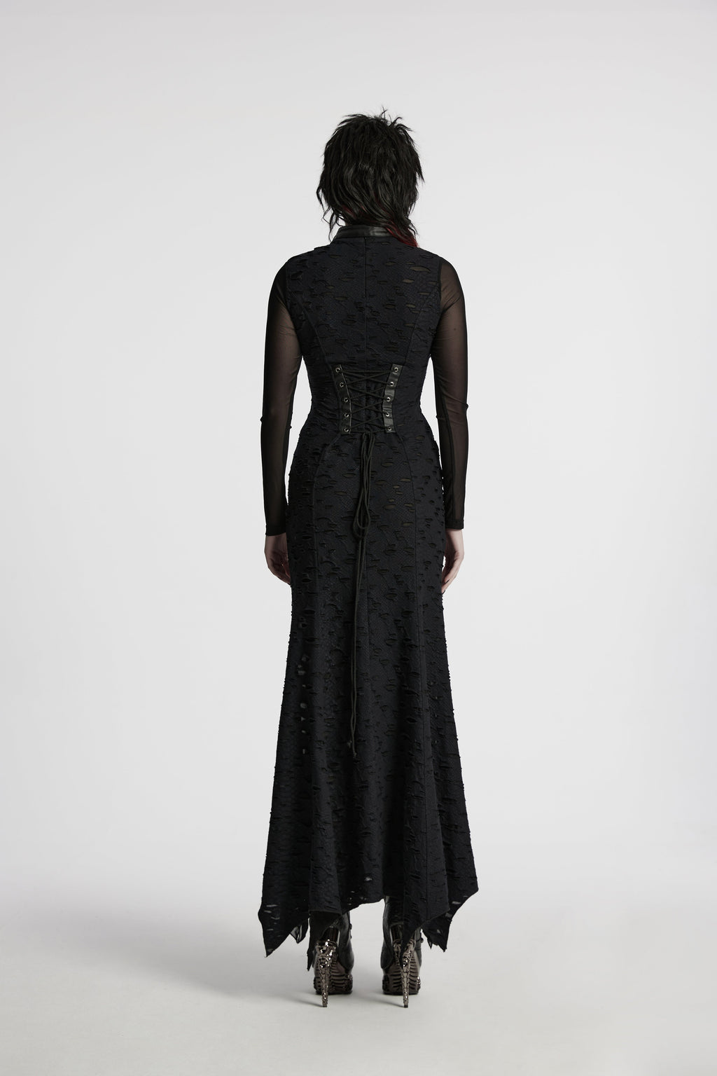 Punk Rave Seraphine Gothic Spinal Lace Panel Maxi Dress – Black