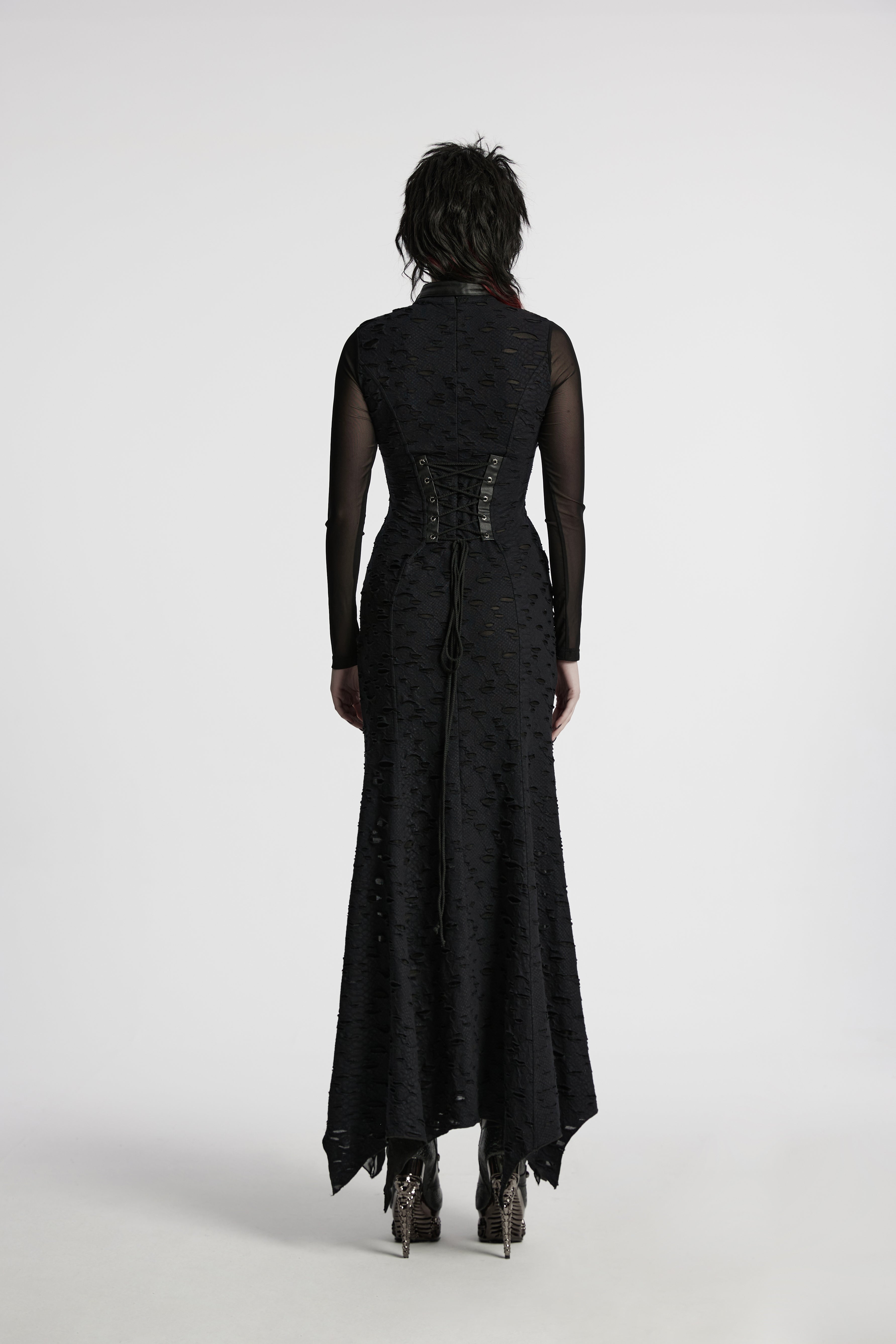 Punk Rave Seraphine Gothic Spinal Lace Panel Maxi Dress – Black