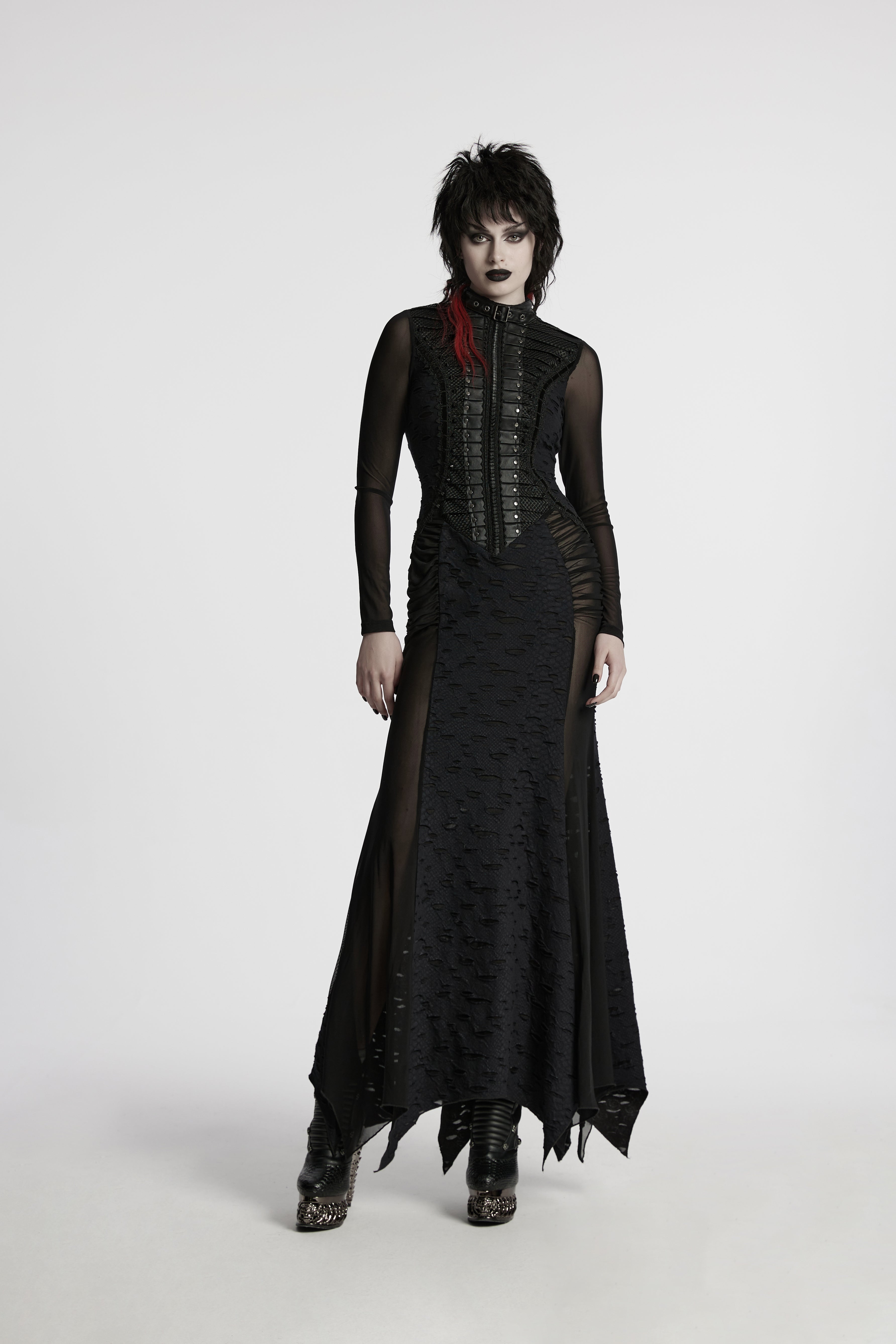 Punk Rave Seraphine Gothic Spinal Lace Panel Maxi Dress – Black