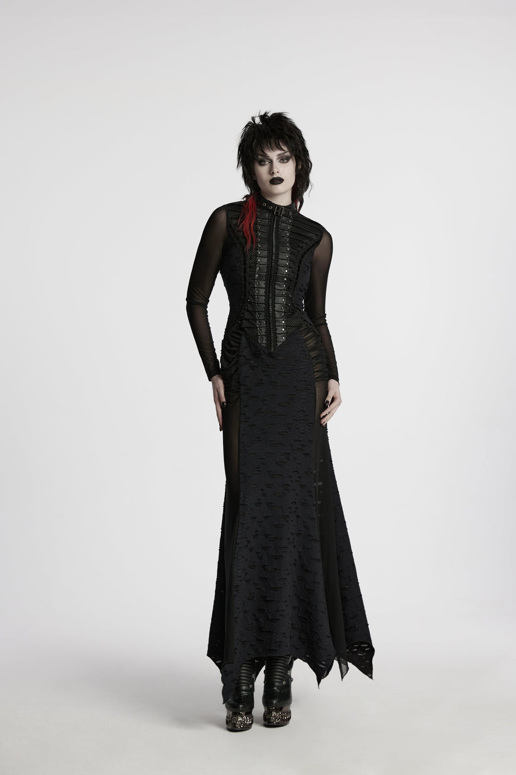 Punk Rave Seraphine Gothic Spinal Lace Panel Maxi Dress – Black