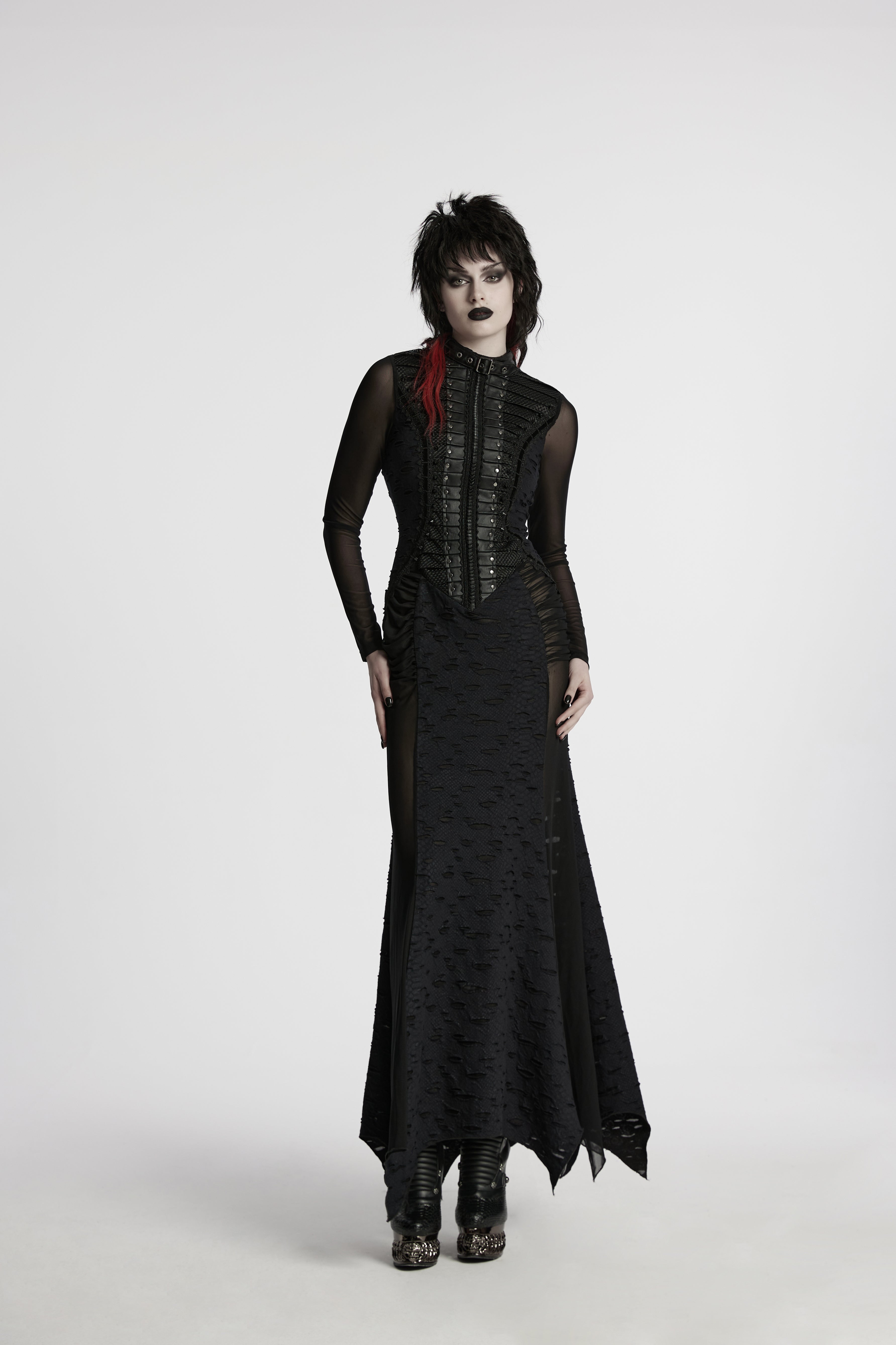 Punk Rave Seraphine Gothic Spinal Lace Panel Maxi Dress – Black