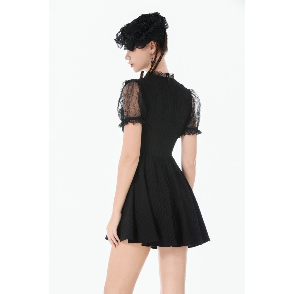 Dark in Love Black Lace Silhouette Gothic Dress with Cross Charm