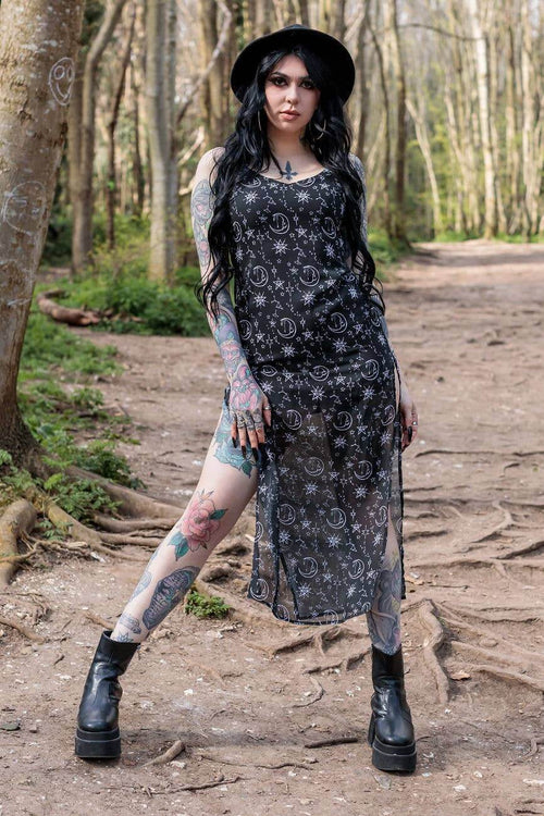 Kate's Clothing Moon & Stars Chiffon Maxi Dress with Leg Split