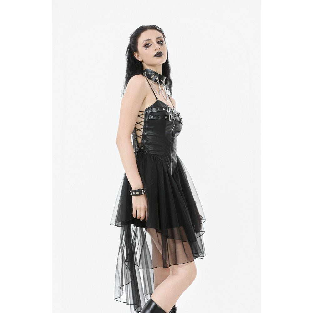Dark in Love Isolde Gothic High-Low Dress - Faux Leather Corset