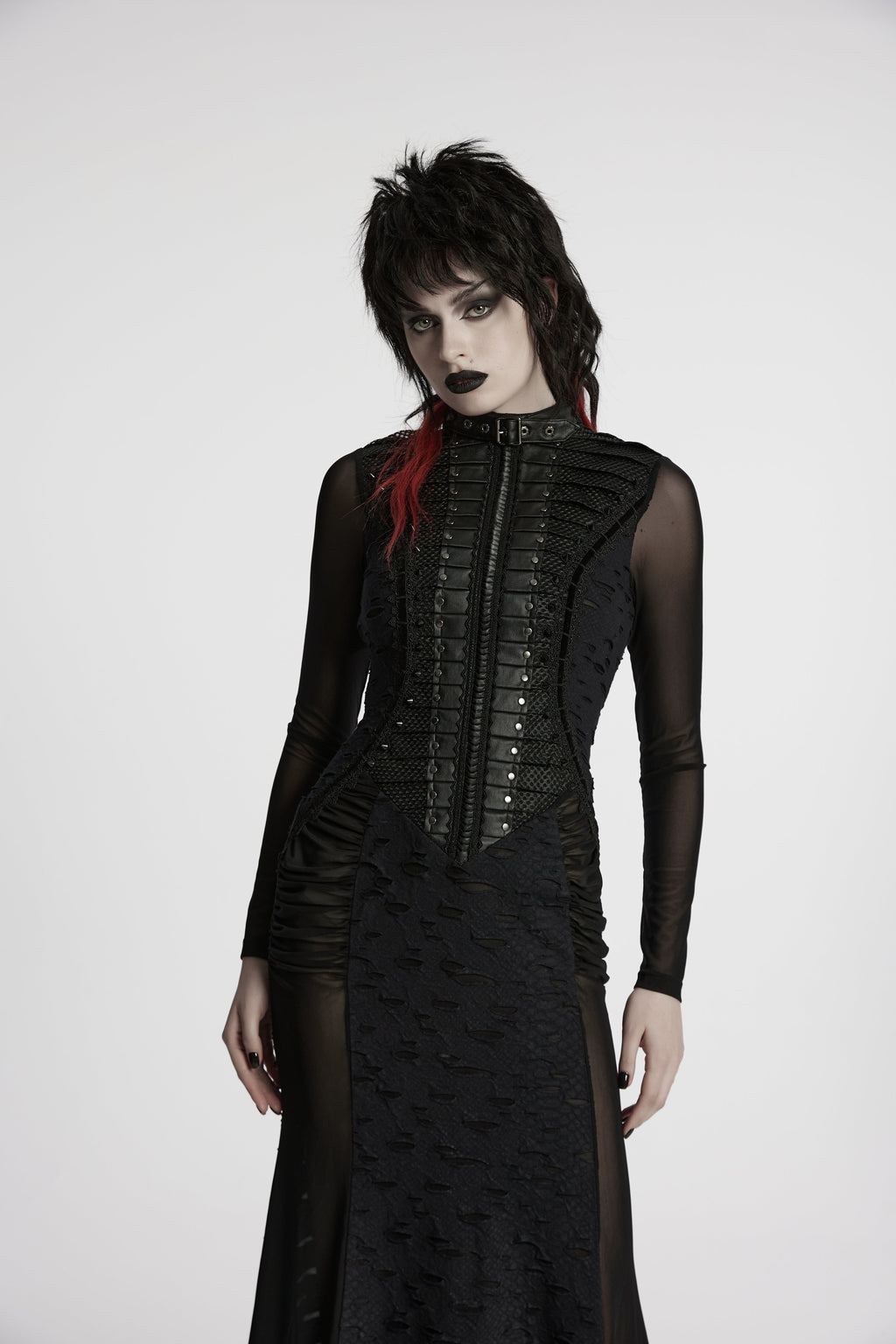 Punk Rave Seraphine Gothic Spinal Lace Panel Maxi Dress – Black