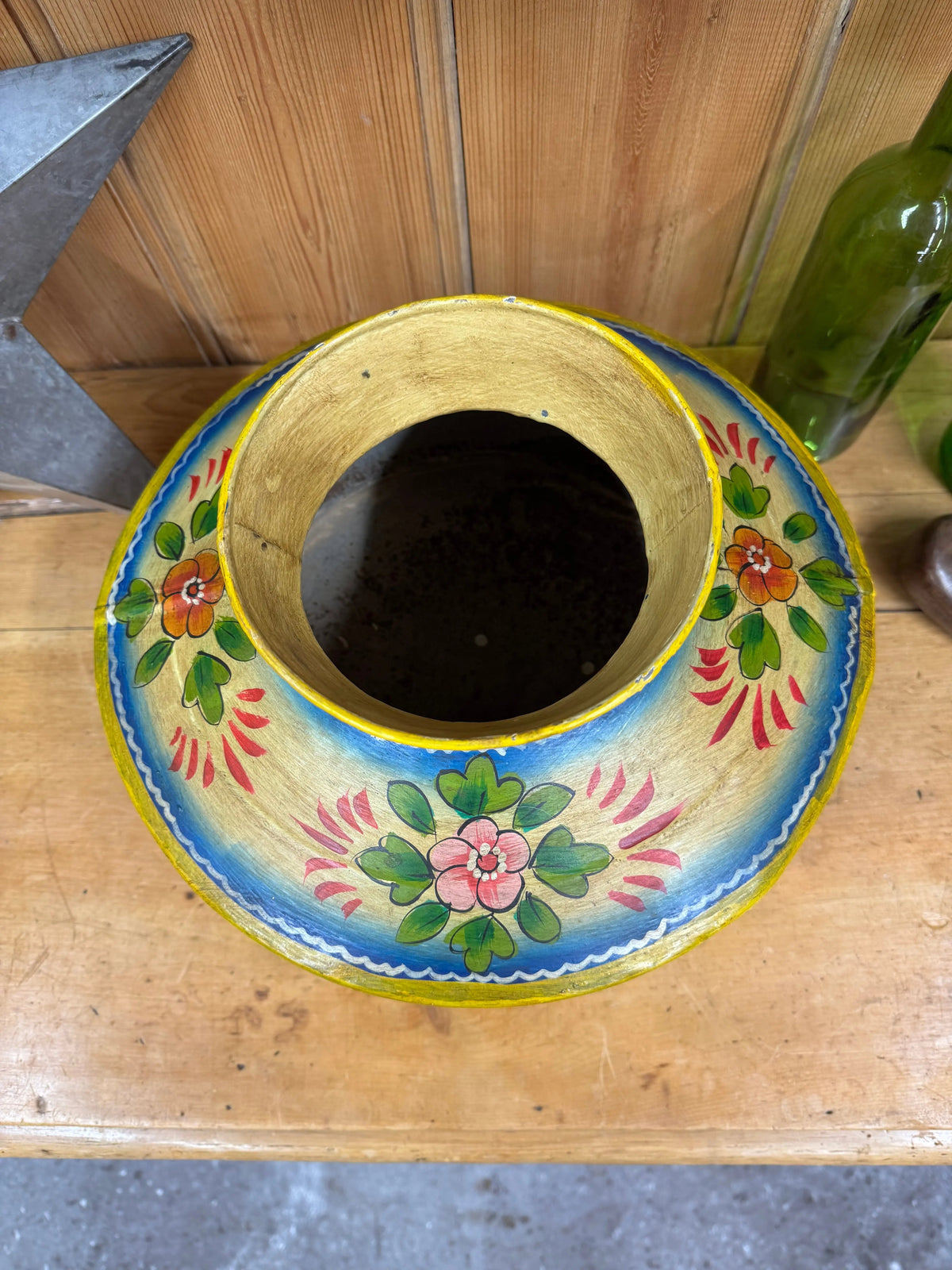 Rustic Warehouse Norfolk Vintage Hand Painted Indian Metal Water Pot