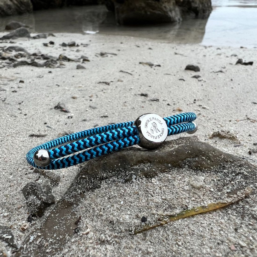 Swole Panda Sky Blue Zigzag Recycled Rope Bracelet | Unisex & Adjustable
