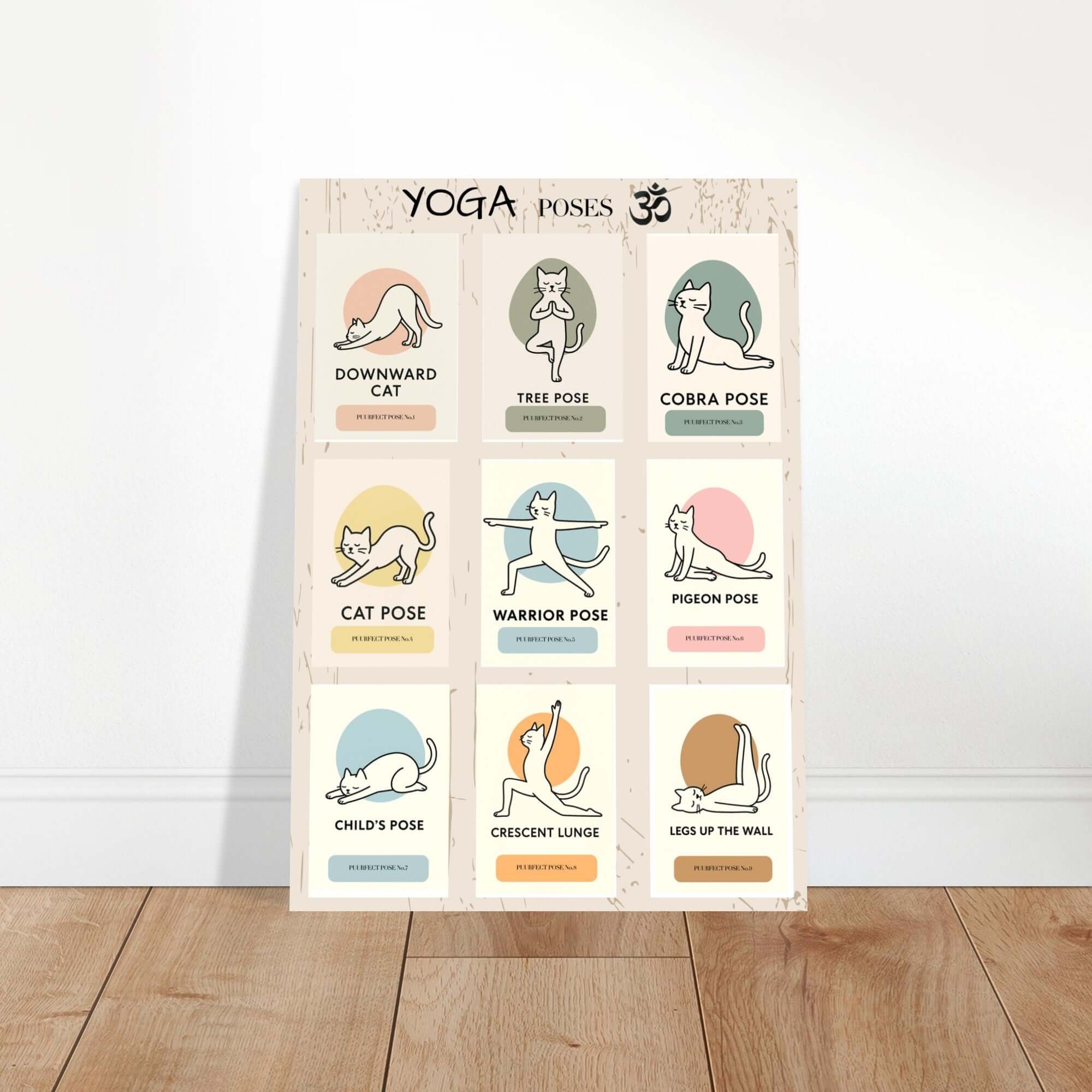 Funny Cat Yoga Wall Art – Cute Feline Yoga Poses Poster, Playful Wellness Decor