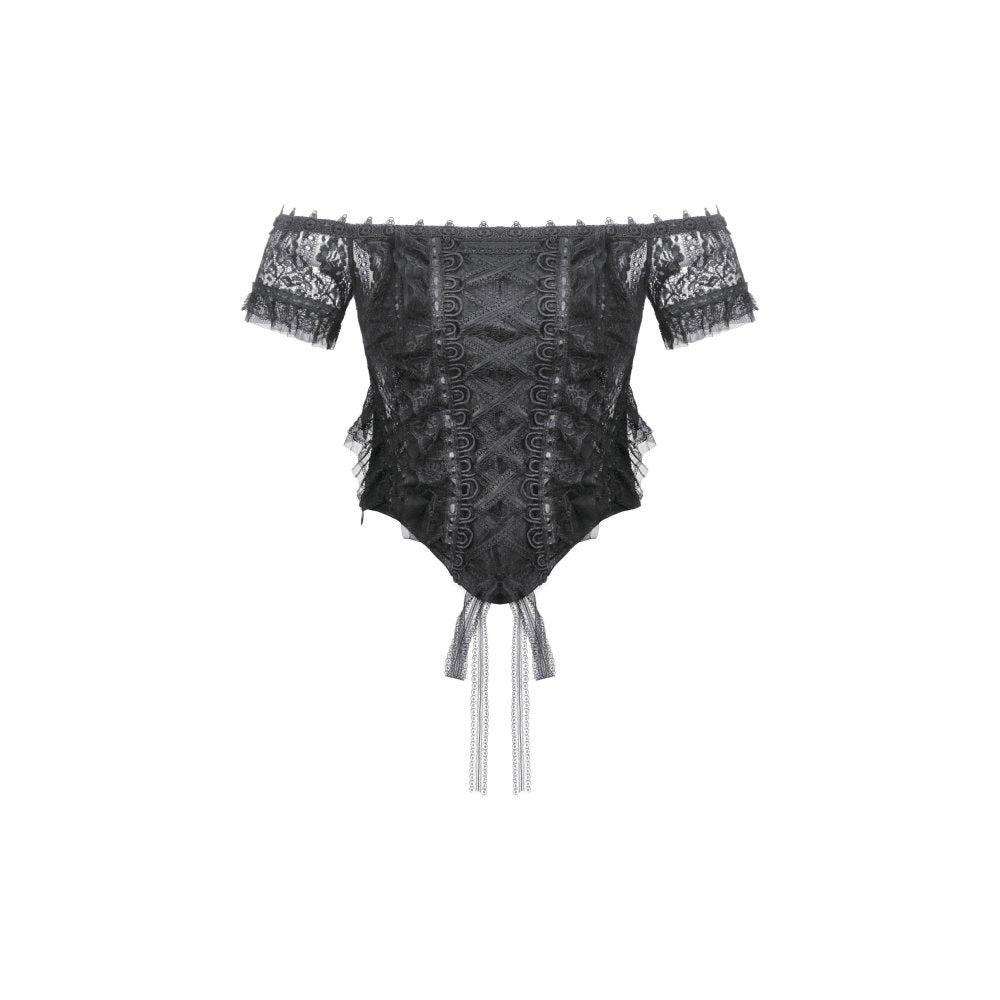 Dark in Love Ophelia Gothic Top – Black Lace Off-Shoulder Corset Style