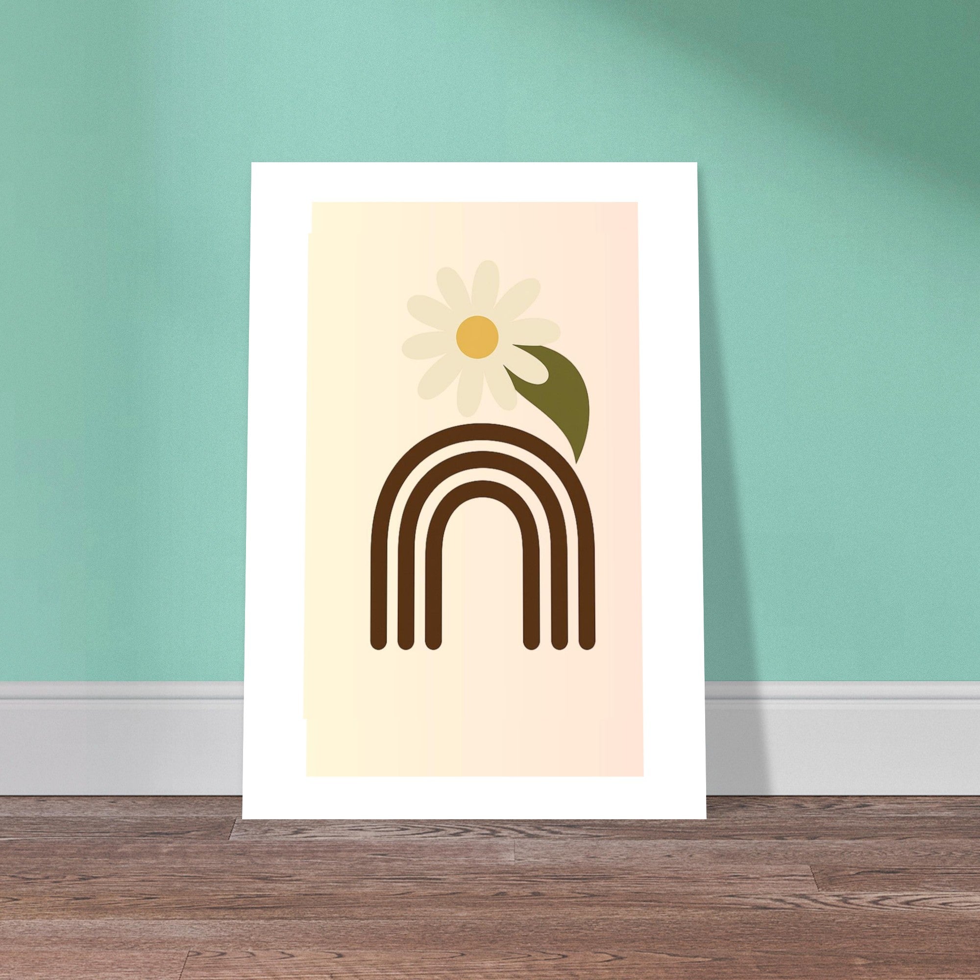 Minimalist Floral Print - Abstract Daisy Poster - Earthy Brown Boho Wall Art