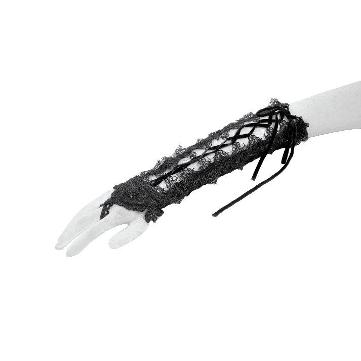 Dark in Love Erzebeth Gothic Arm Warmers – Black Lace-Up Gloves
