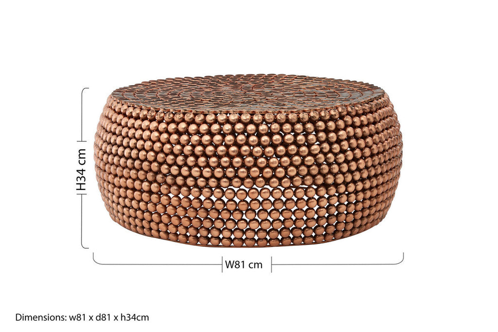 Orsina Templar Round Copper Coffee Table – Beaded Iron Metal Design