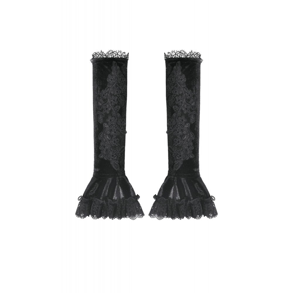 Dark in Love Lillian Victorian Lace Arm Warmers – Black Velvet Gothic