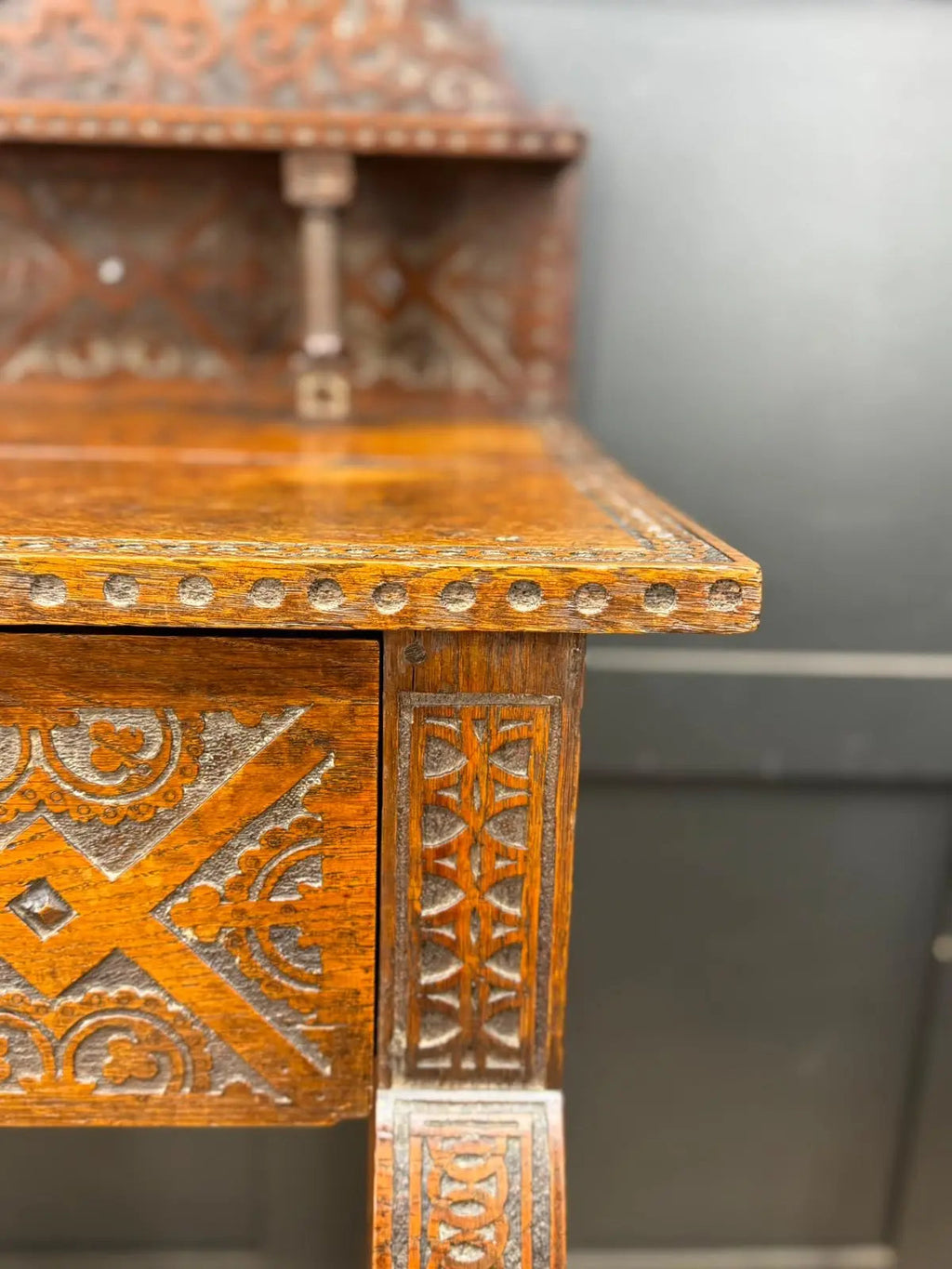 Antique Anglo-Indian Carved Oak Hall Table Sideboard / Antique Console Side Table