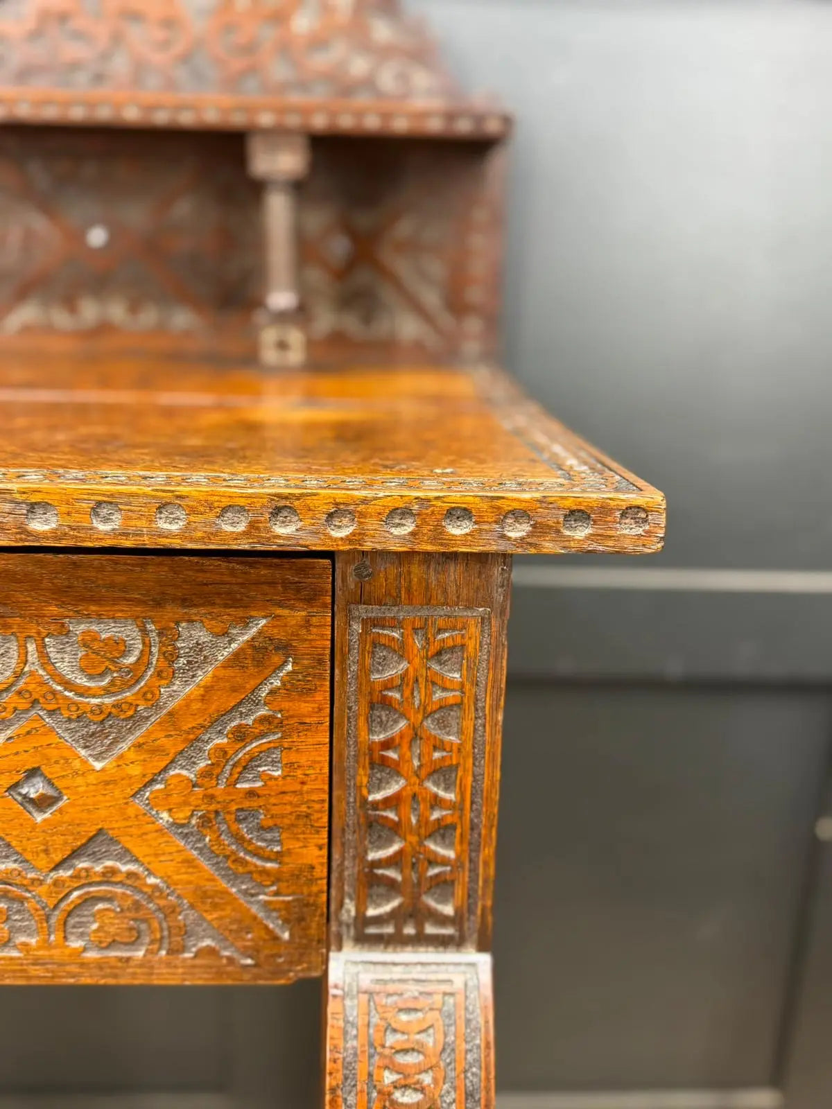 Antique Anglo-Indian Carved Oak Hall Table Sideboard / Antique Console Side Table