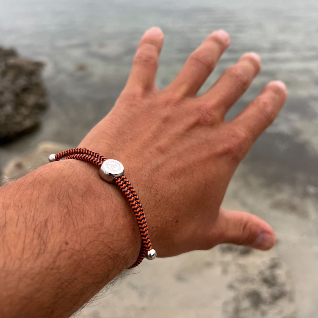 Swole Panda Recycled Rope Bracelet – Blue & Orange Zigzag Unisex