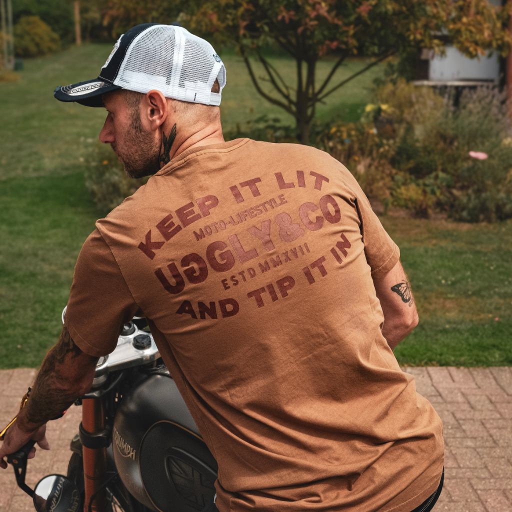 Uggly and Co Malt Brown Flat Track Racing Heavyweight Cotton T-Shirt