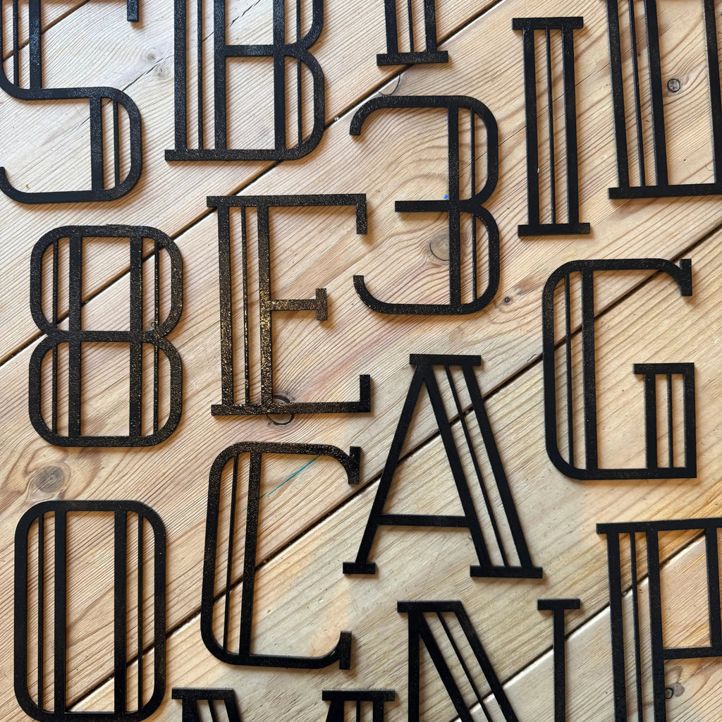 Art Deco Metal Letters & Numbers | Distressed Black Steel Wall Decor