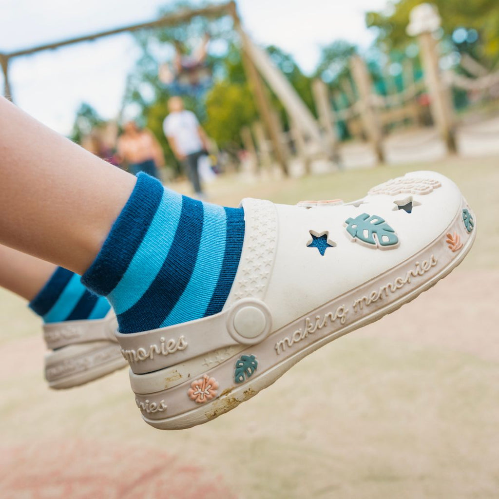 Swole Panda Children's Blue Stripe Bamboo Socks – Seamless & Breathable