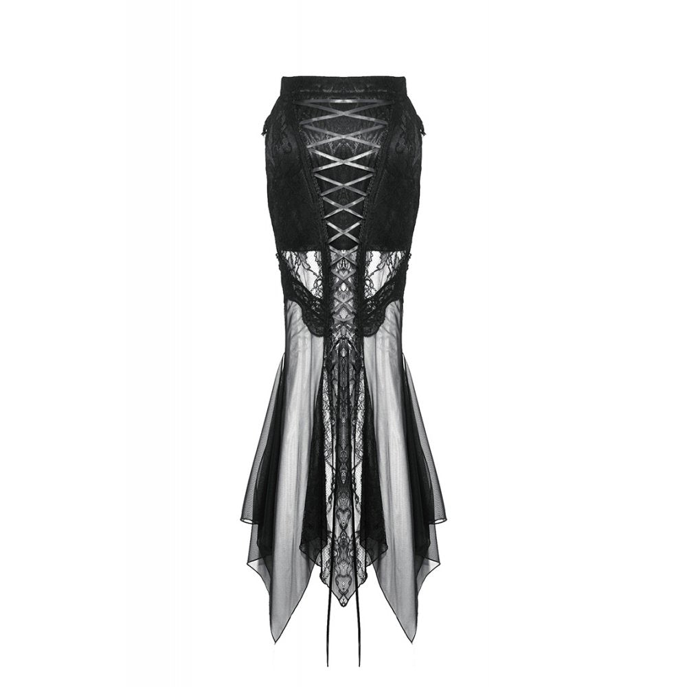Dark in Love Nevaeh Gothic Lace and Mesh Mermaid Skirt – Black Embroidery