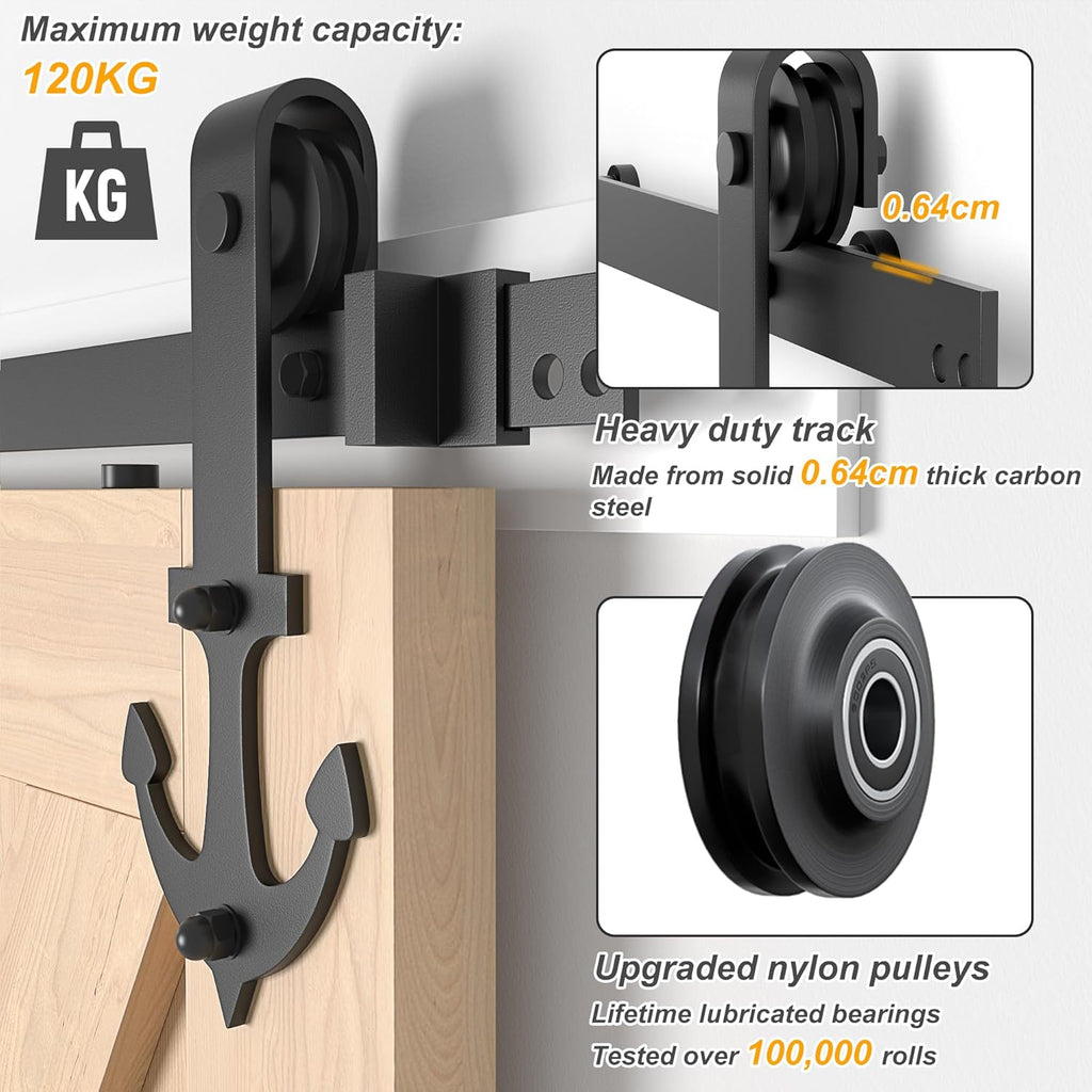 SANKEYTEW 6FT Sliding Barn Door Kit – Heavy Duty Carbon Steel Track Black