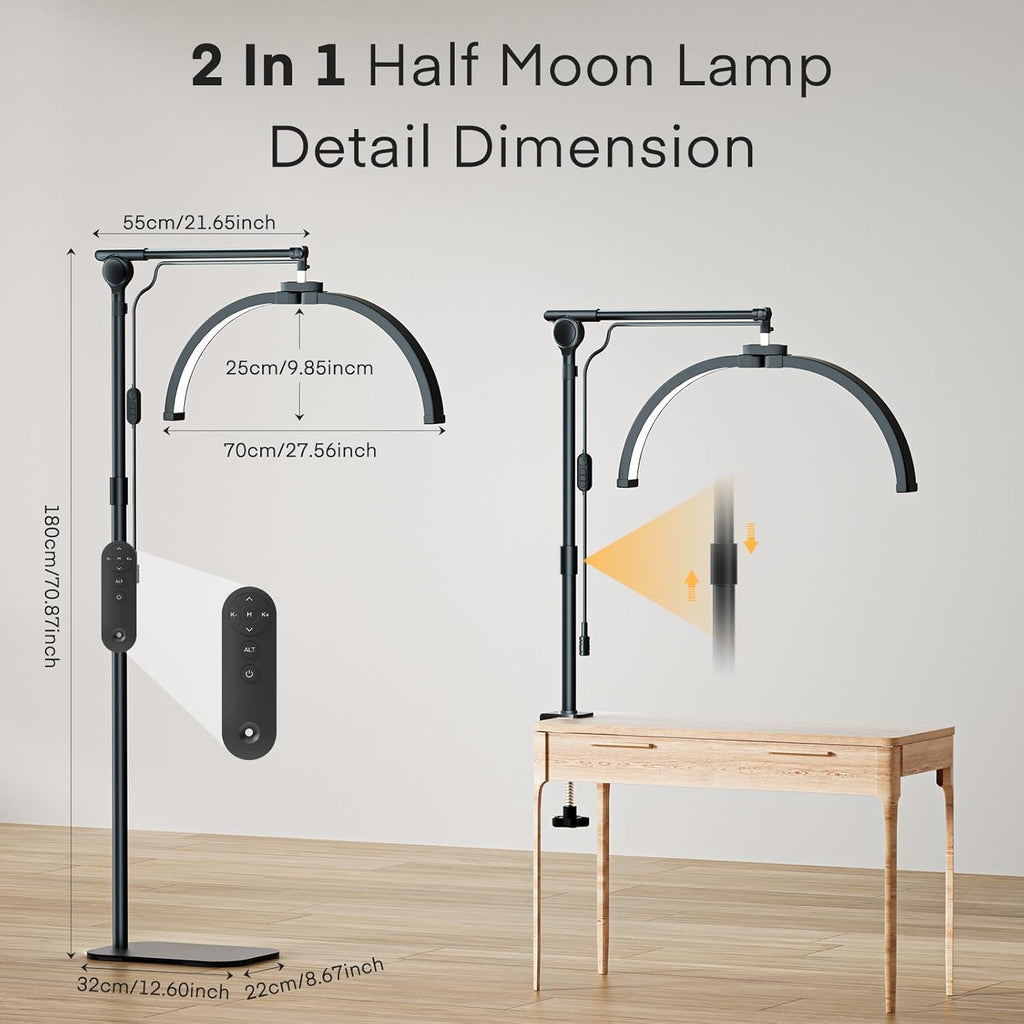 Lmaqfum 2-in-1 Half-Moon Lash Light - Foldable Floor & Desk Lamp