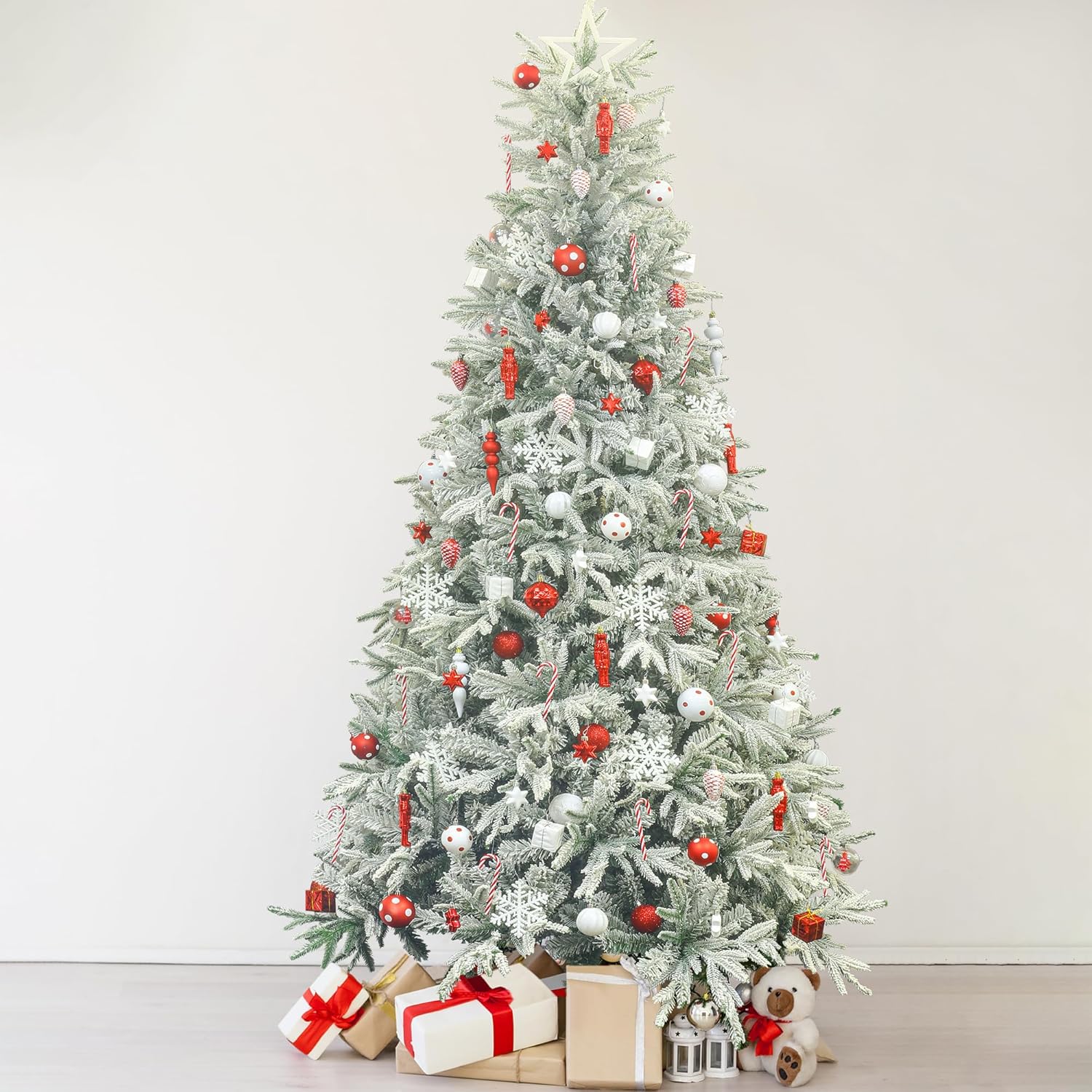 KI Store 6.5ft Snow Flocked Artificial Christmas Tree | Unlit Pine