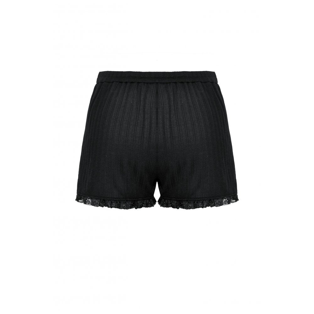 Dark in Love Tatum Black Gothic Pinstripe Shorts with Lace Trim