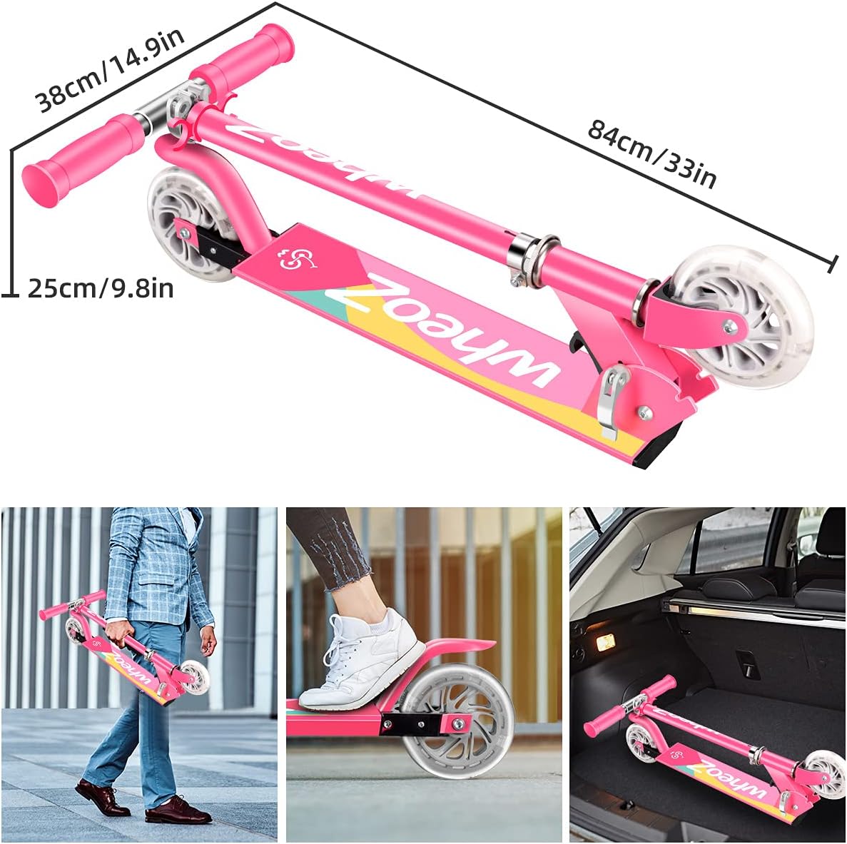 WheoZ Kids 2-Wheel Kick Scooter – Folding Design with LED Light Up Wheels