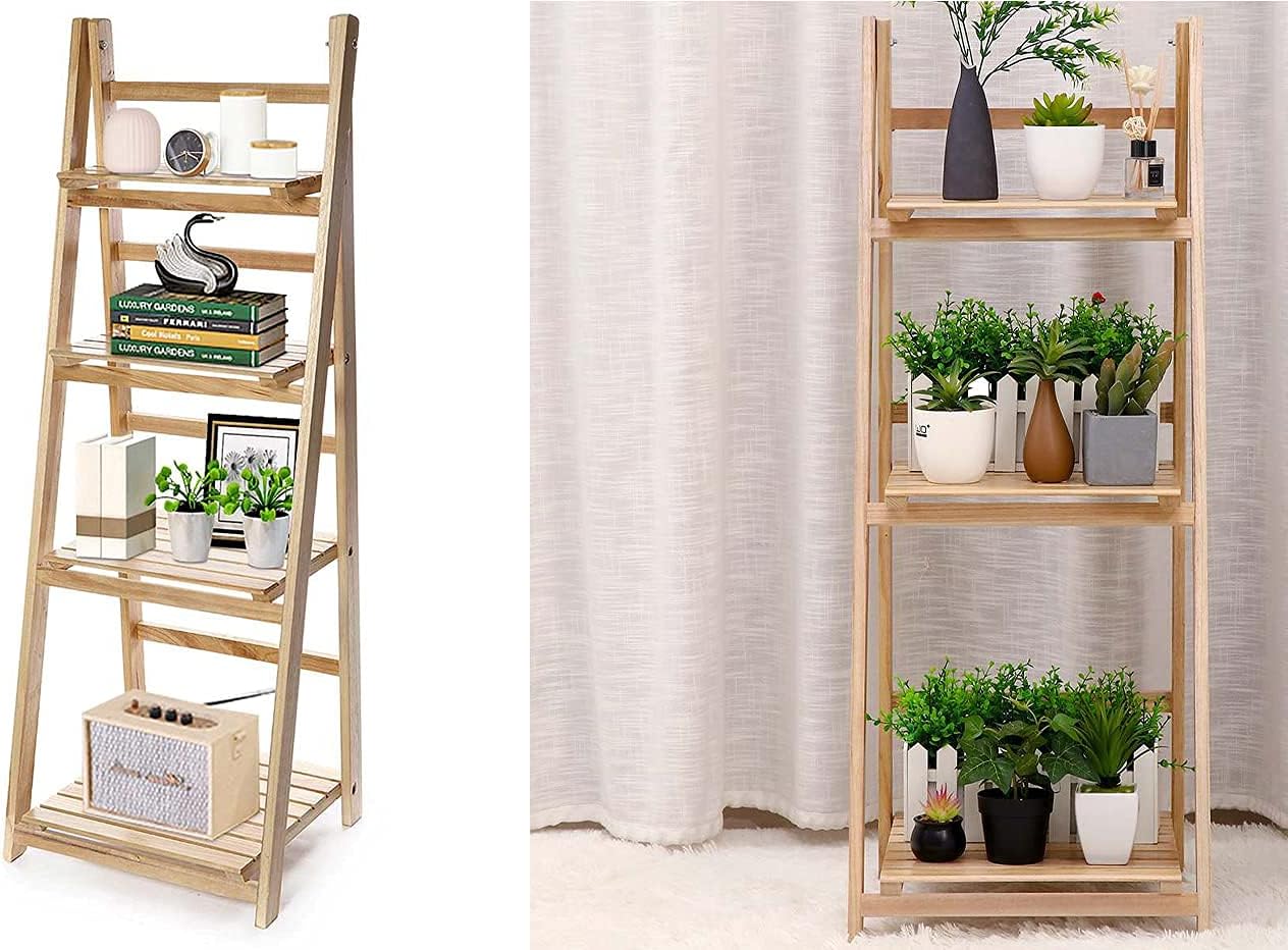 Massive Discounts 4-Tier Wooden Ladder Plant Stand - Foldable Flower Shelf