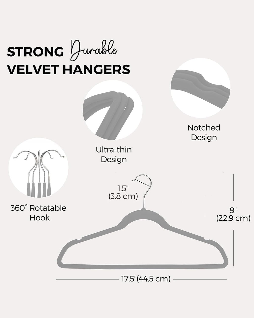 HOUSE DAY 60-Pack Grey Velvet Hangers – Non-Slip Space-Saving Design