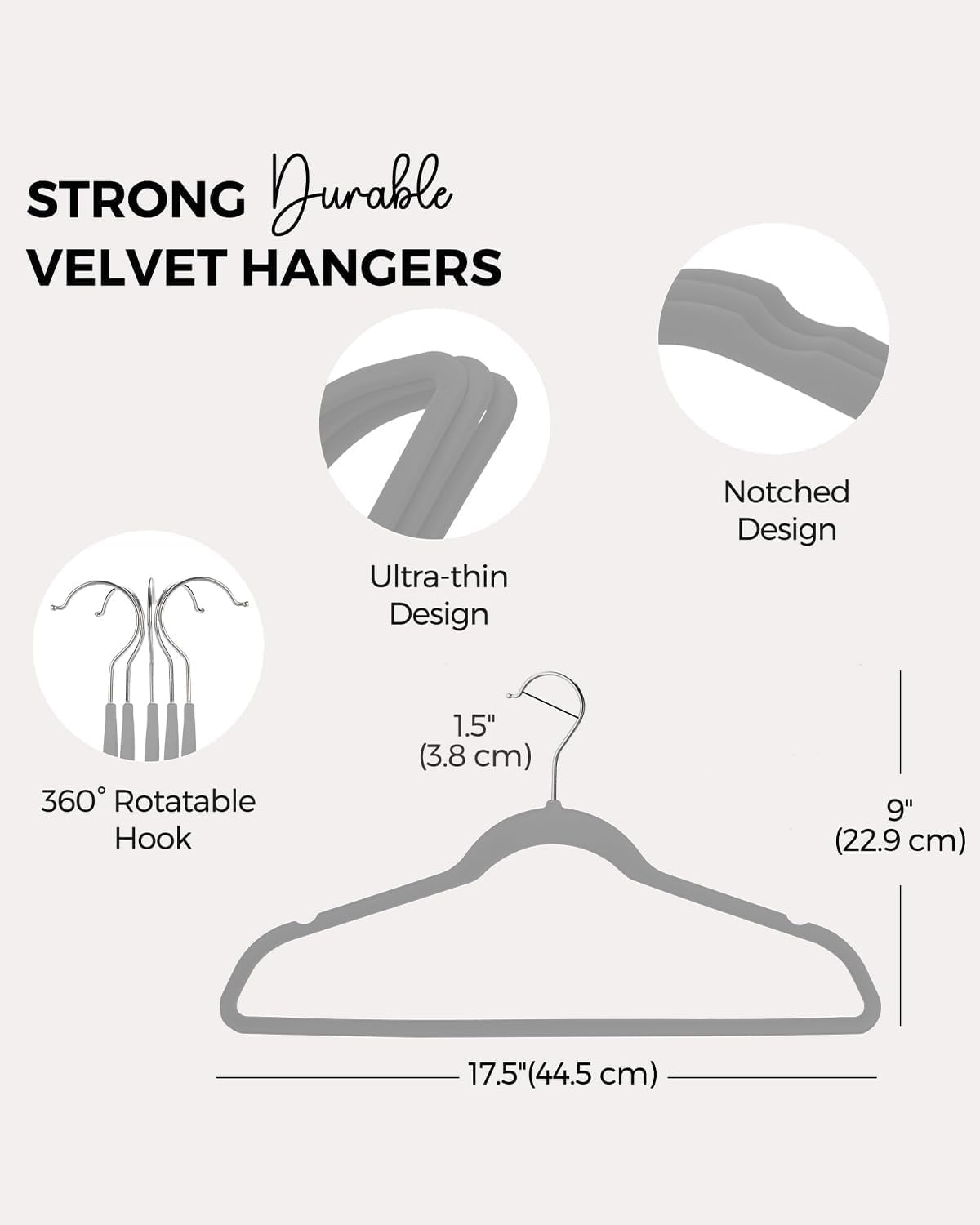 HOUSE DAY 60-Pack Grey Velvet Hangers – Non-Slip Space-Saving Design