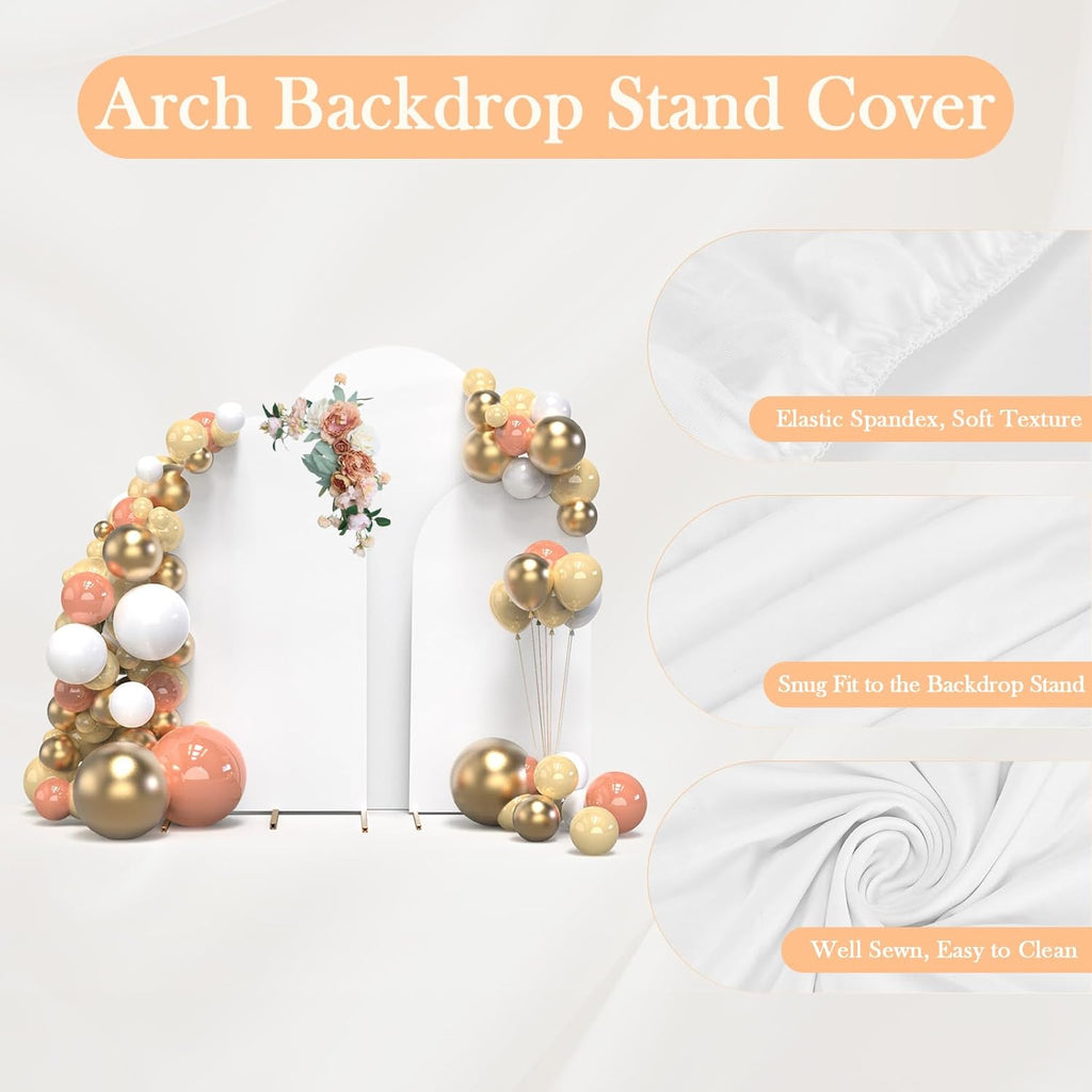 TopDirect Gold Metal Arch Backdrop Stand Set with 3 White Spandex Covers
