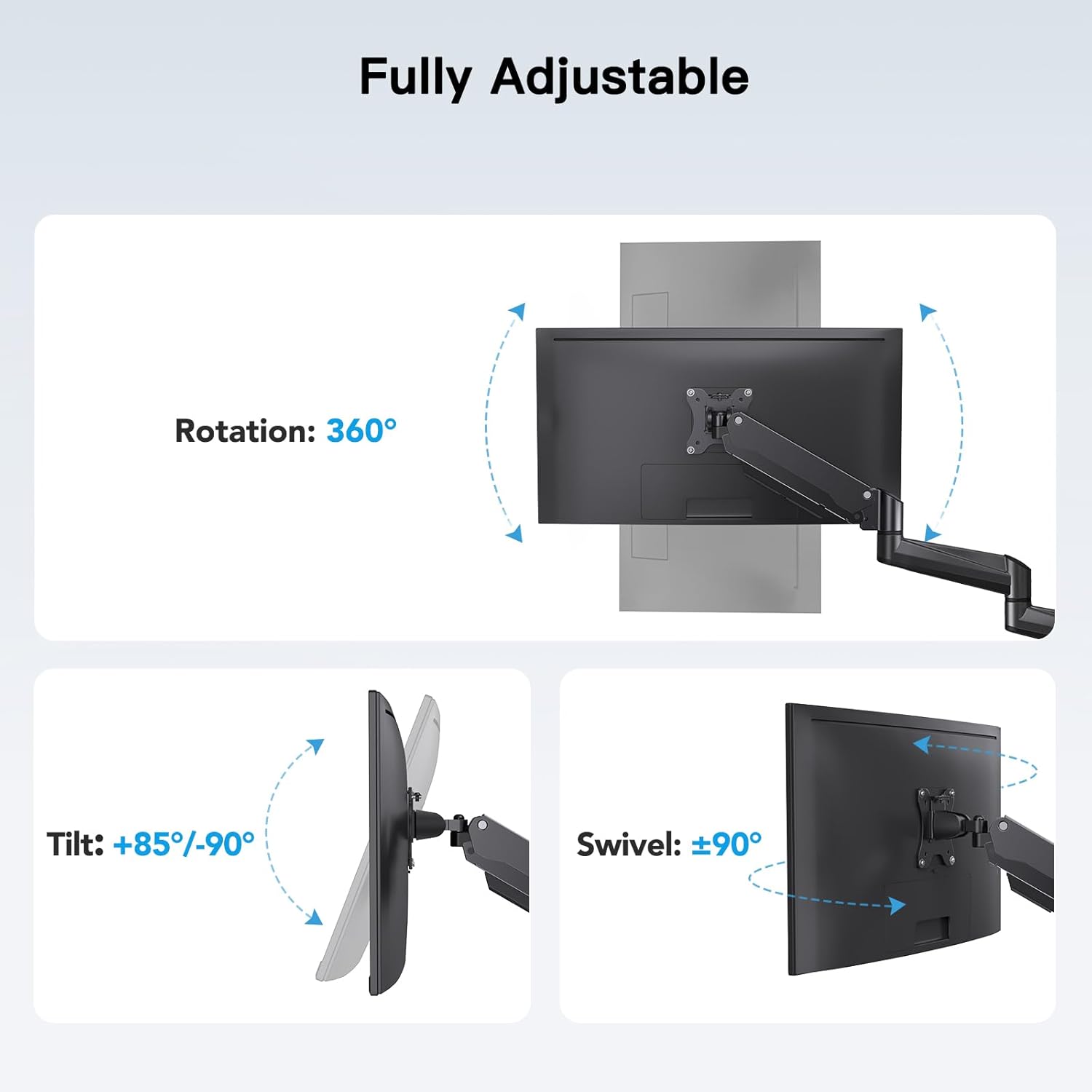 HUANUO Triple Monitor Stand – Gas Spring Desk Mount for 17-32 Inch Screens