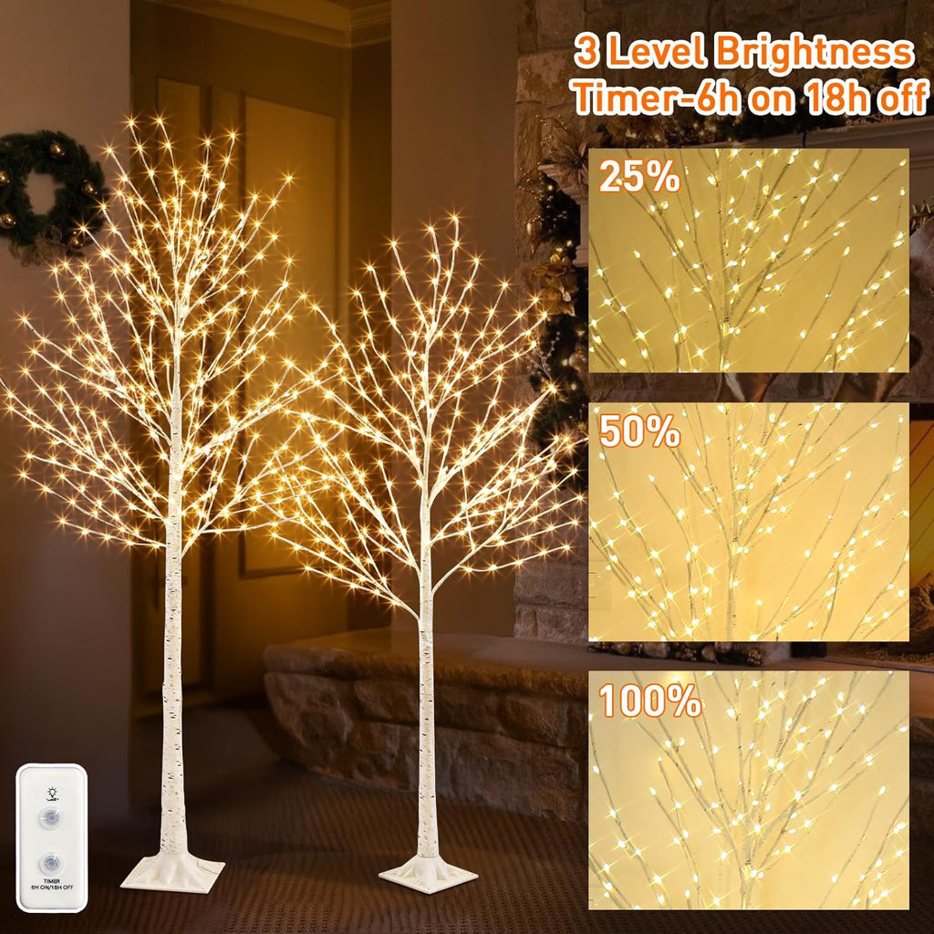 EAMBRITE Pre-Lit Birch Tree Set | 5FT & 6FT Dimmable White LED Twig Trees