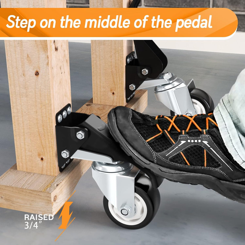 SOLEJAZZ Retractable Workbench Casters | 400KG Heavy Duty 3" Wheels