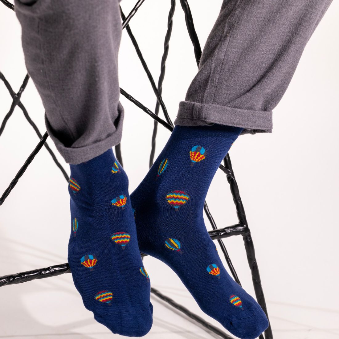 Swole Panda Hot Air Balloon Bamboo Socks – Royal Blue Patterned