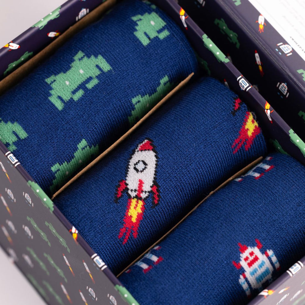 Swole Panda Outer Space Bamboo Socks Gift Box – 3 Pair Men's Set