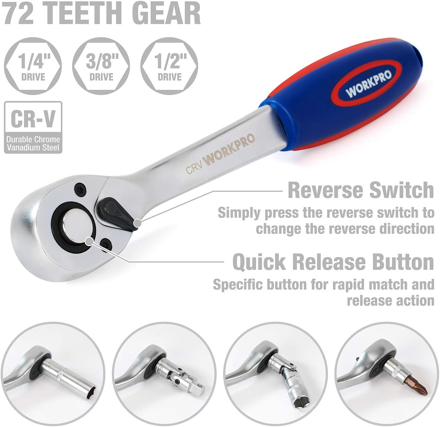 WORKPRO 172-Piece Mechanics Tool Set – Metric Cr-V Sockets & Ratchets