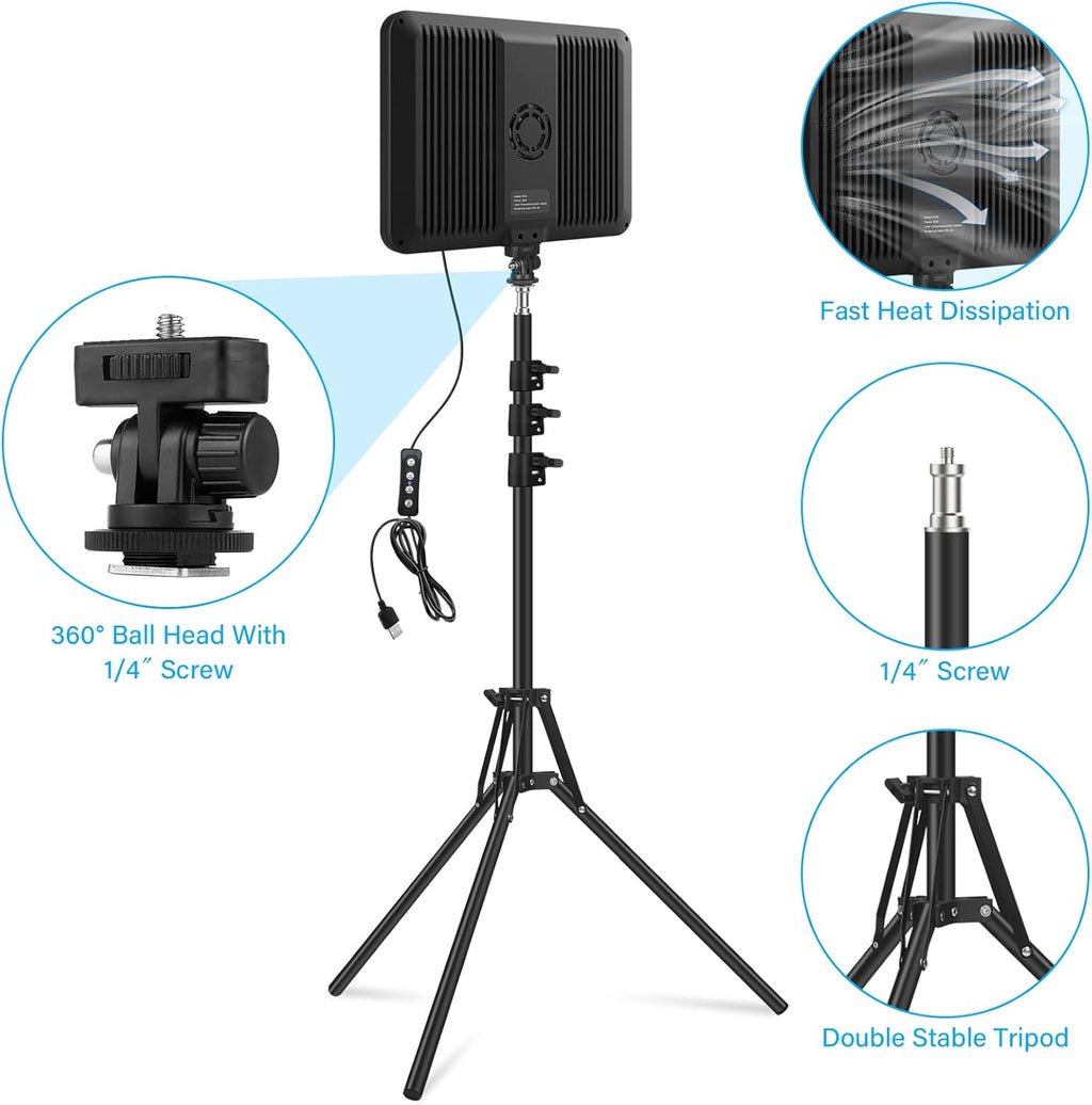 Obeamiu LED Video Light 2-Pack Kit | Dimmable USB Studio Lights with 63" Tripods